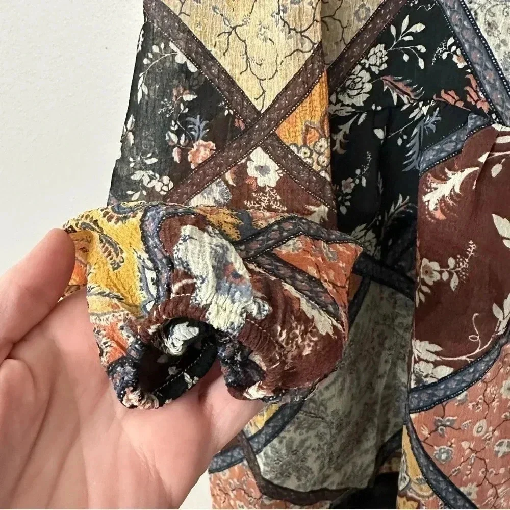 American Eagle Floral Long Sleeve Square Neck Tie Back Cutouts Size M NWOT - Picture 7 of 10